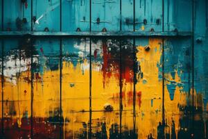 an old wooden door with paint splattered on it generative ai photo