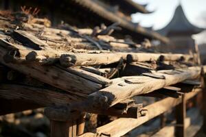 an old wooden roof on top of a building generative ai photo