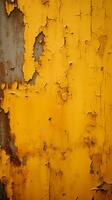 un antiguo amarillo pintado pared con peladura pintar generativo ai foto