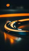 an orange and black circular object on a black surface generative ai photo