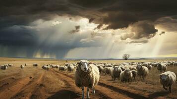 oveja debajo que se acerca tormenta. generativo ai foto