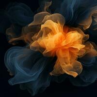 an orange and blue smoke swirl on a black background generative ai photo