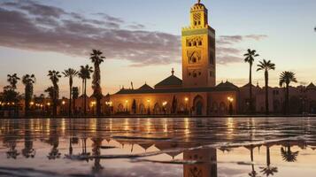 Koutoubia Mosque in the Soft Light of Dusk. Generative AI photo