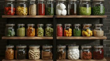 Pantry Organization with a Varied Selection of Fresh Produce and Homemade Preserves. Generative AI photo