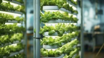 Innovative Growth. A Close-Up of Vertical Hydroponic Lettuce Cultivation. Generative AI photo