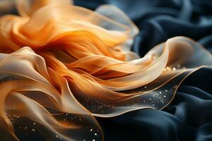 an orange and blue silk fabric with gold sparkles generative ai photo