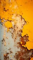 an orange and yellow painted wall with peeling paint generative ai photo