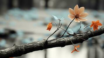 an orange flower is sitting on a branch of a tree generative ai photo