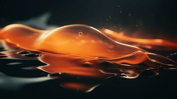 an orange liquid is floating on top of a black surface generative ai photo