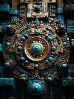 an ornate door with turquoise and gold decorations generative ai photo