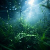 an underwater view of grass and plants generative ai photo