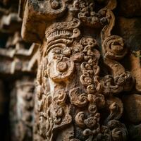 antiguo tallas en el pared de un templo en angkor wat Camboya generativo ai foto