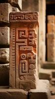 ancient carvings on a stone pillar in an ancient building generative ai photo