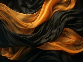 black and orange silk fabric background 3d rendering stock photo generative ai