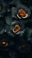 black and gold roses with water droplets on them generative ai photo