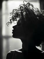 black and white portrait of a woman with curly hair generative ai photo