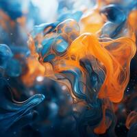 blue and orange liquid flowing in water generative ai photo