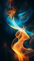 blue and orange flames on a black background generative ai photo