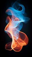 blue and orange smoke on a black background generative ai photo