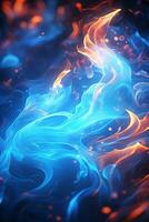 blue and orange flames on a black background generative ai photo