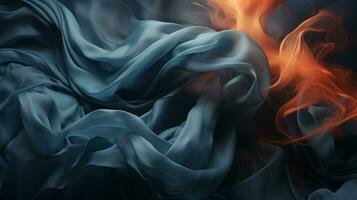 blue and orange flames in the air on a dark background generative ai photo