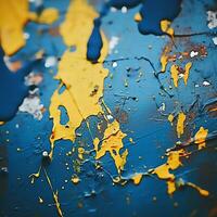 blue and yellow paint splatters on a wall generative ai photo