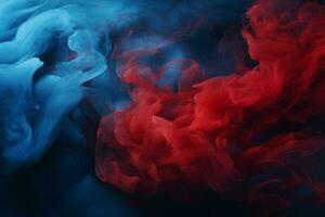 azul y rojo fumar en un negro antecedentes generativo ai foto