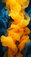 blue and yellow ink on a black background generative ai photo