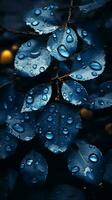 blue leaves with water droplets on them generative ai photo