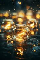 candles floating in water on a dark surface generative ai photo