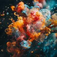 colorful ink in water on a black background generative ai photo