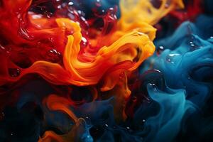 colorful ink flowing over a black background generative ai photo