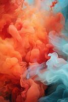 colorful ink in water with a blue and orange background generative ai photo