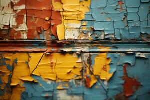 colorful paint peeling off of an old wooden door generative ai photo
