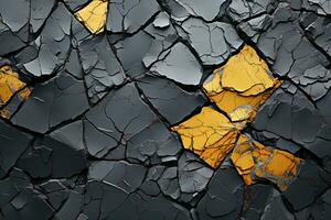 cracked black and yellow stone background generative ai photo