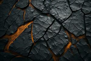 cracked black background with orange lines on it generative ai photo