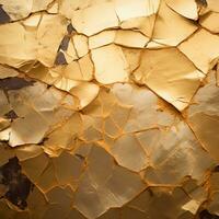 cracked gold paint on the surface of a wall generative ai photo