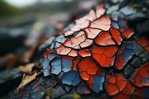 cracked red and blue paint on the ground generative ai photo