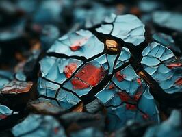 agrietado rocas con rojo y azul pintar en ellos generativo ai foto