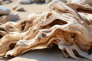 driftwood on the beach generative ai photo