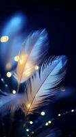 feathers on a dark background with lights generative ai photo