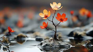 flores en rocas en agua con rocas en el antecedentes generativo ai foto