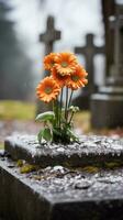 flowers on a grave generative ai photo