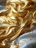 gold liquid flowing over a white surface generative ai photo