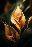 golden calla lily on black background generative ai photo