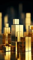 golden boxes stacked on top of each other in front of a cityscape generative ai photo