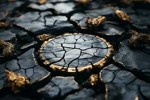 golden circle on cracked earth background 3d rendering stock photo generative ai