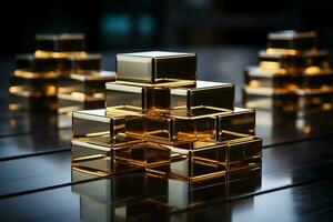 golden cubes stacked on top of each other on a table generative ai photo