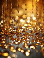 golden drops of water on a black background generative ai photo