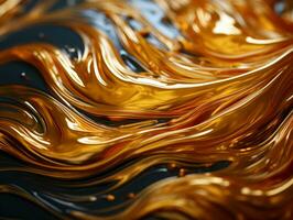 golden liquid flowing over a black surface generative ai photo